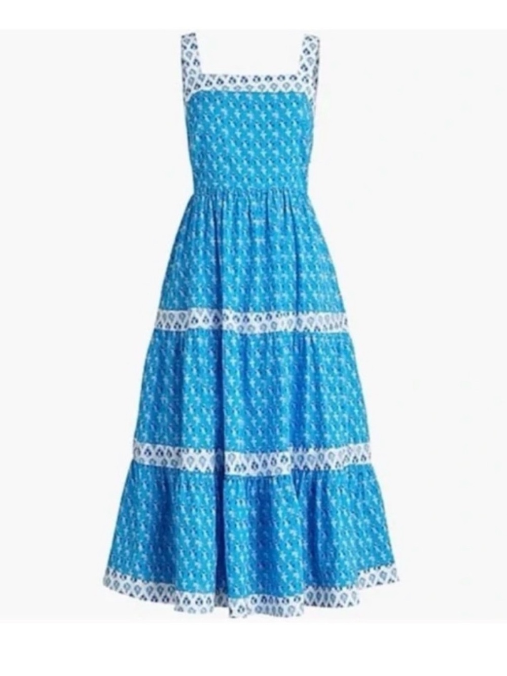J. Crew smocked floral block print midi dress sz 8